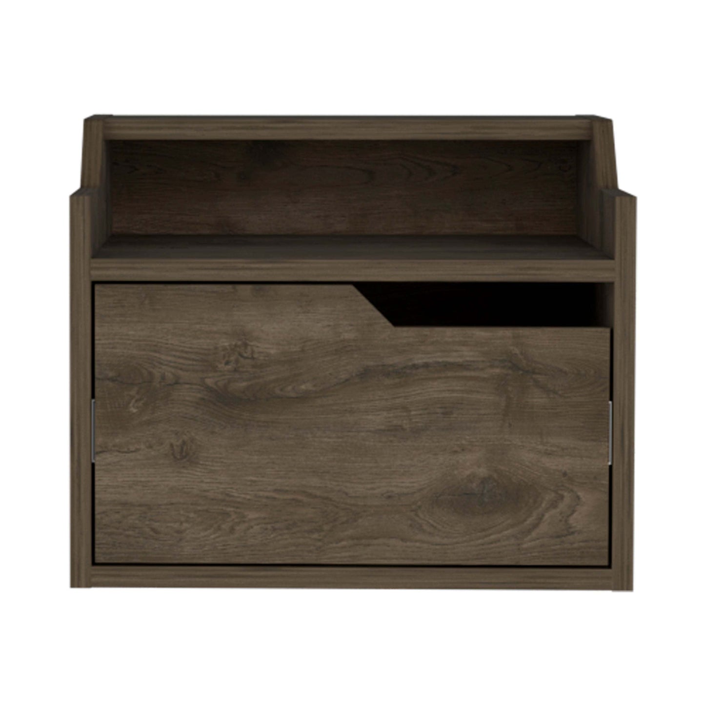 Busan Modern Floating Nightstand, Single-Drawer Design with Sleek Two-Tiered Top Shelf Surfaces- Dark Brown - Bedroom