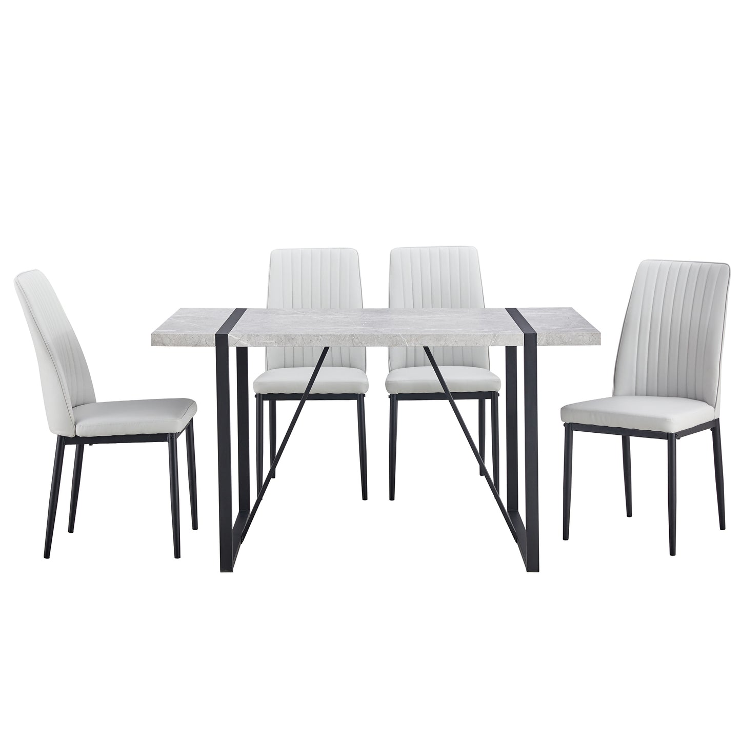 5-piece Dining Table Chairs Set, Rectangular Dining Room Table Set  for 4, Modern Dining Table and faux leather Chairs for Kitchen Dining Room, Small Space, GRAY