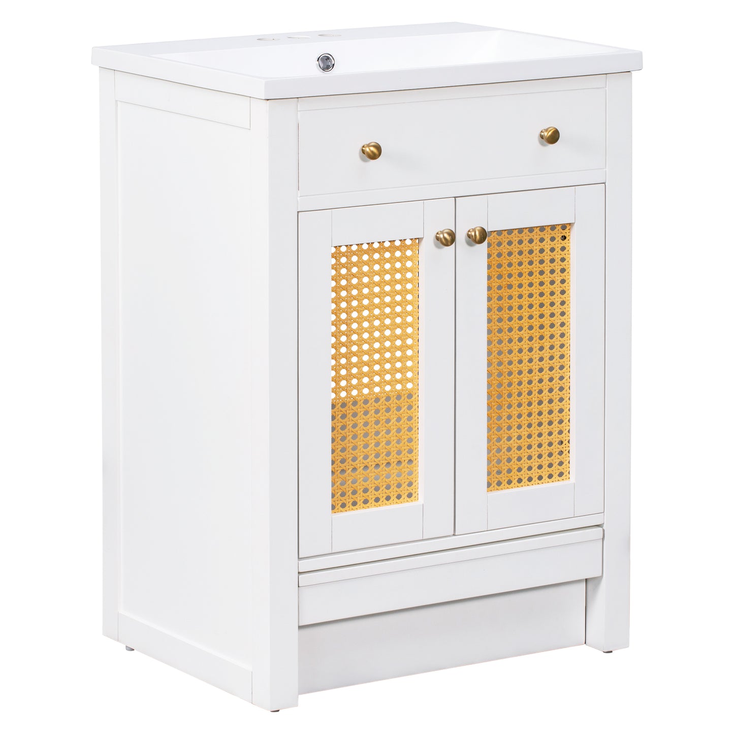 24" Bathroom vanity with Single Sink, White Combo Cabinet Undermount Sink, Bathroom Storage Cabinet, Solid Wood Frame, Pull-out footrest