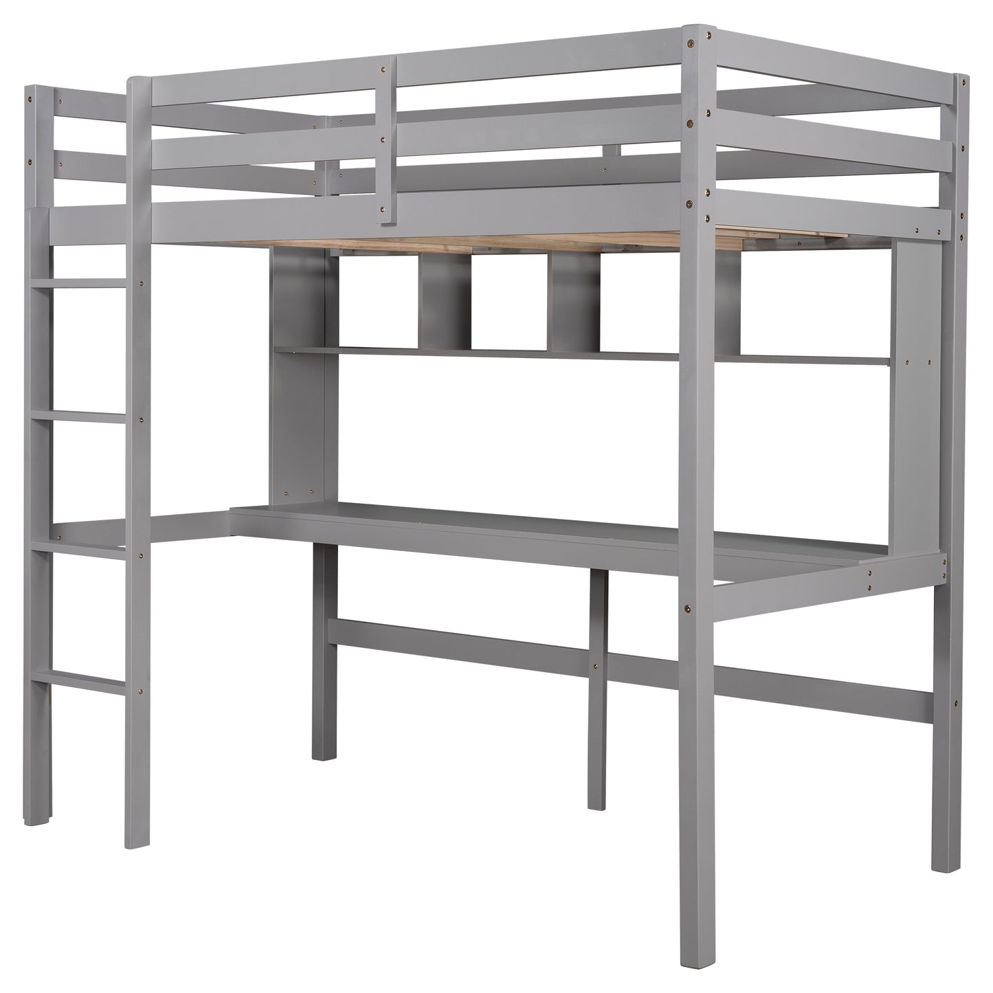 Twin Size Loft Bed with Convenient Desk, Shelves, and Ladder, White(Similar SKU:SM001302AAE)