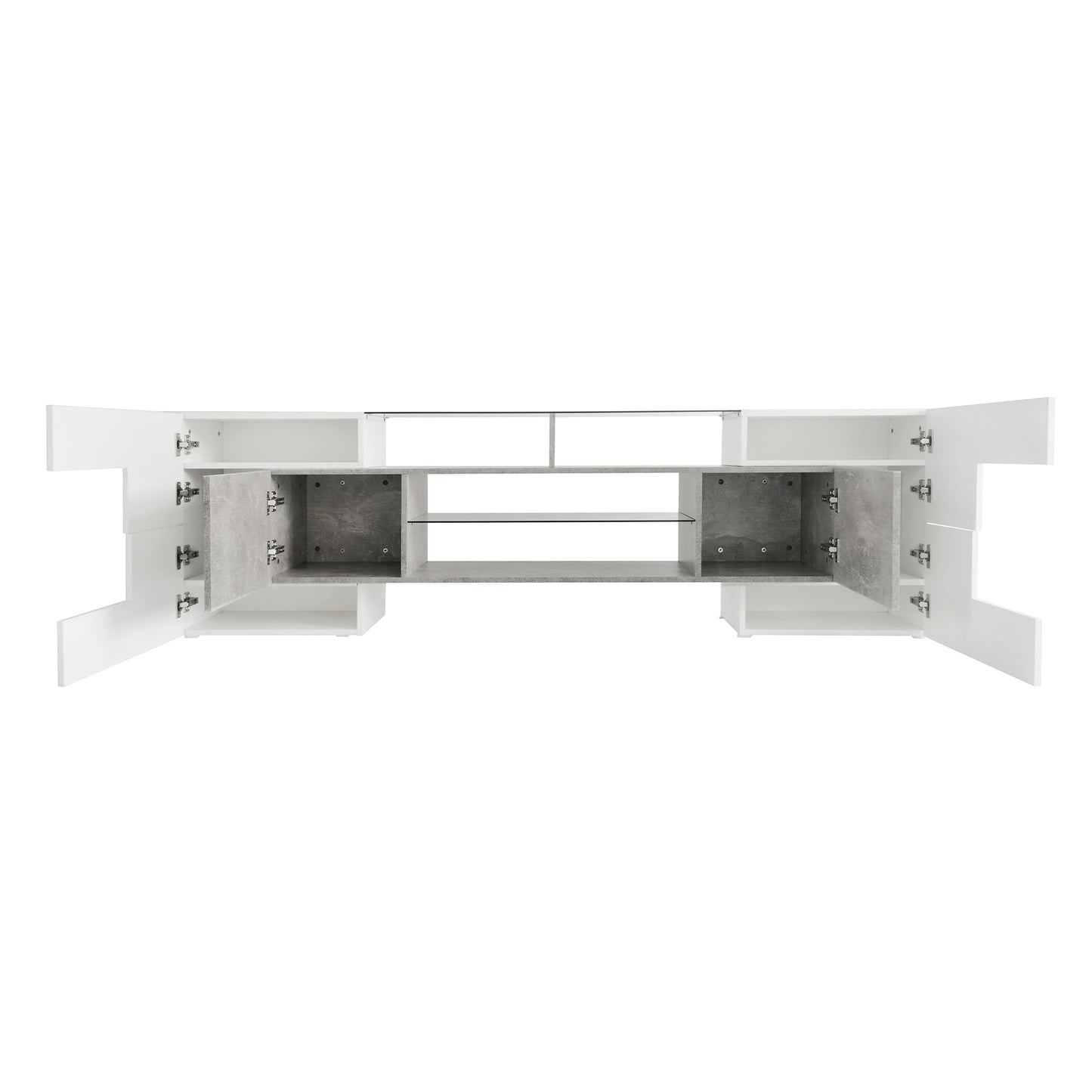 Elegant Grey TV Stand with LED Lights and Glass Shelves for TVs Up to 80 Inches