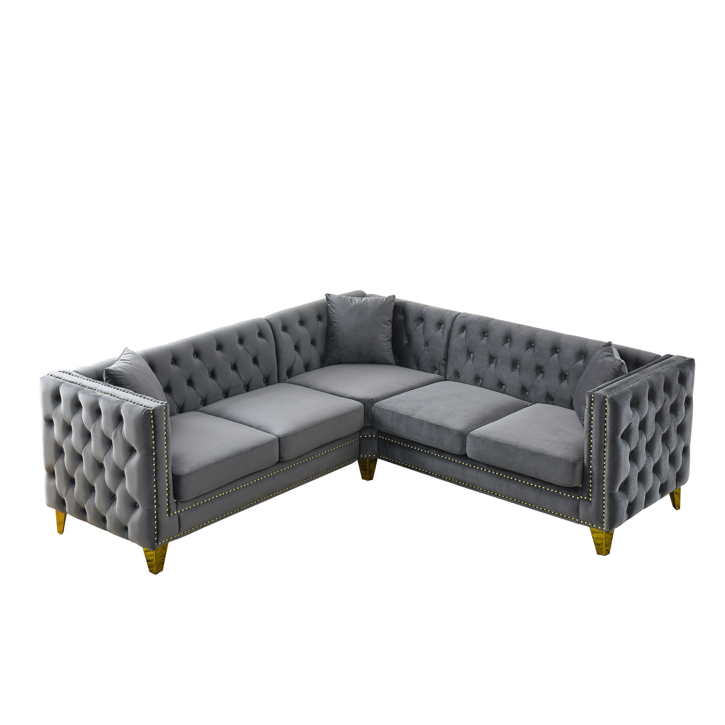 82.2-Inch Velvet L-Shaped Sectional Corner Sofa with 5-Seater Capacity and Nailhead Trim