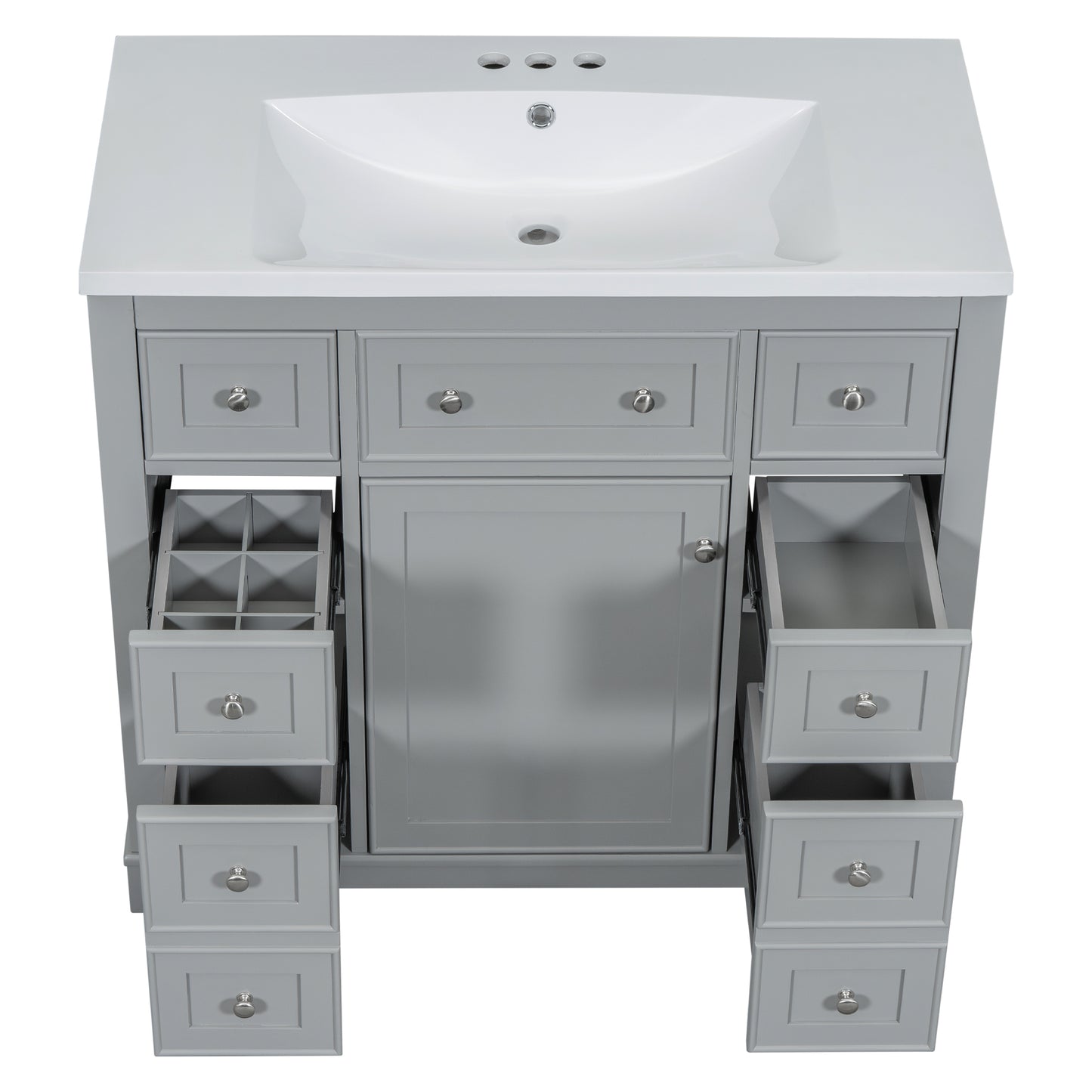 36" Bathroom Vanity with Sink Combo, One Cabinet and Six Drawers, Solid Wood and MDF Board, Grey