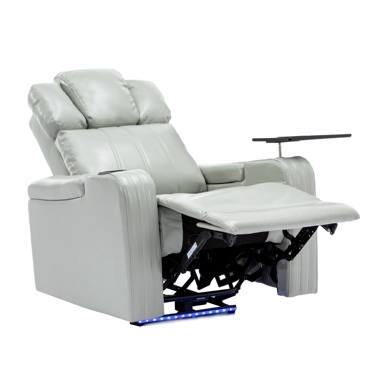 Comfortable Grey PU Leather Power Recliner Chair with Bluetooth Speaker and LED Lights