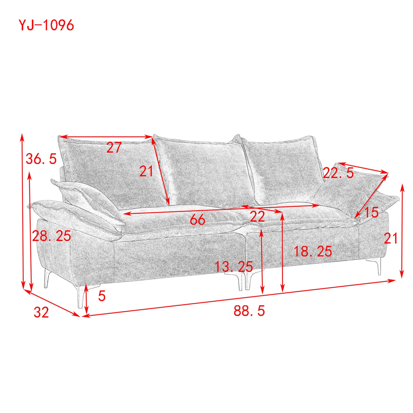 [video] MH" 88.5  Modern Sailboat Sofa Dutch Velvet 3-Seater Sofa with Two Pillows for Small Spaces in Living Rooms, Apartments