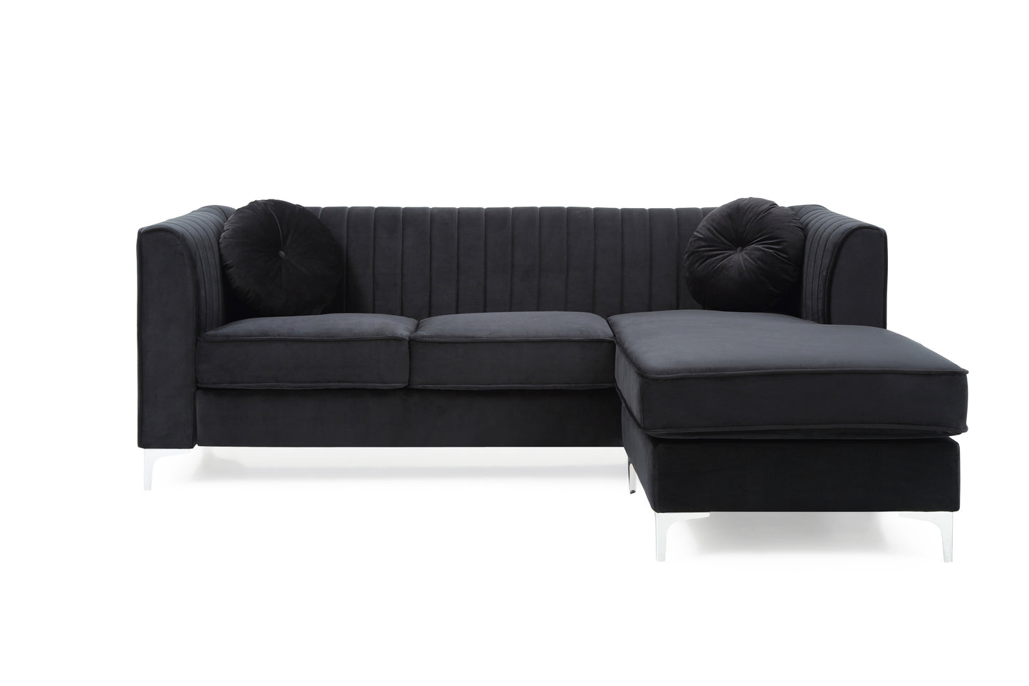 Delray Luxury Velvet Sofa Chaise - Black with Glam Style