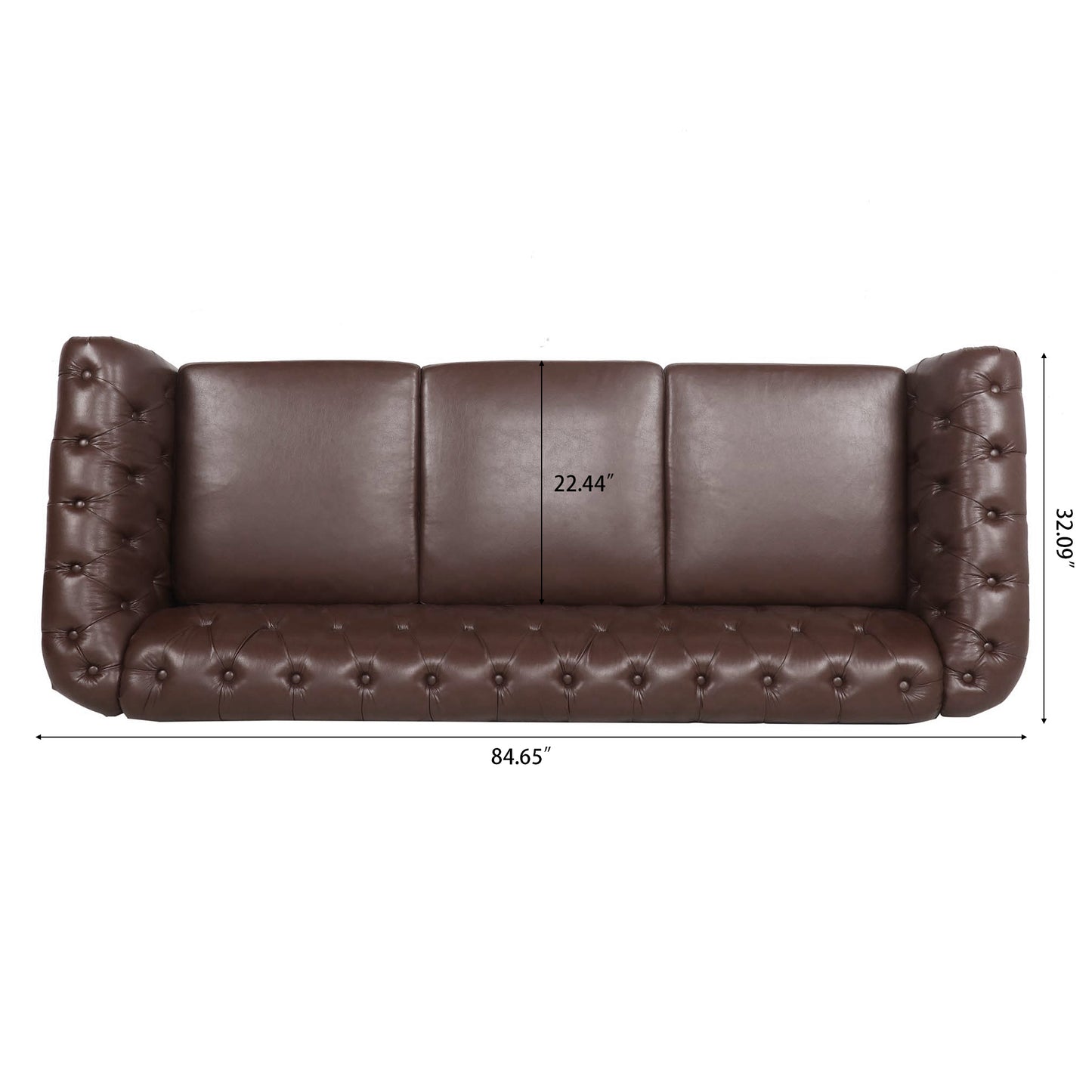 Elegant Dark Brown 84.65 PU Leather Chesterfield Three Seater Sofa with Rolled Arms