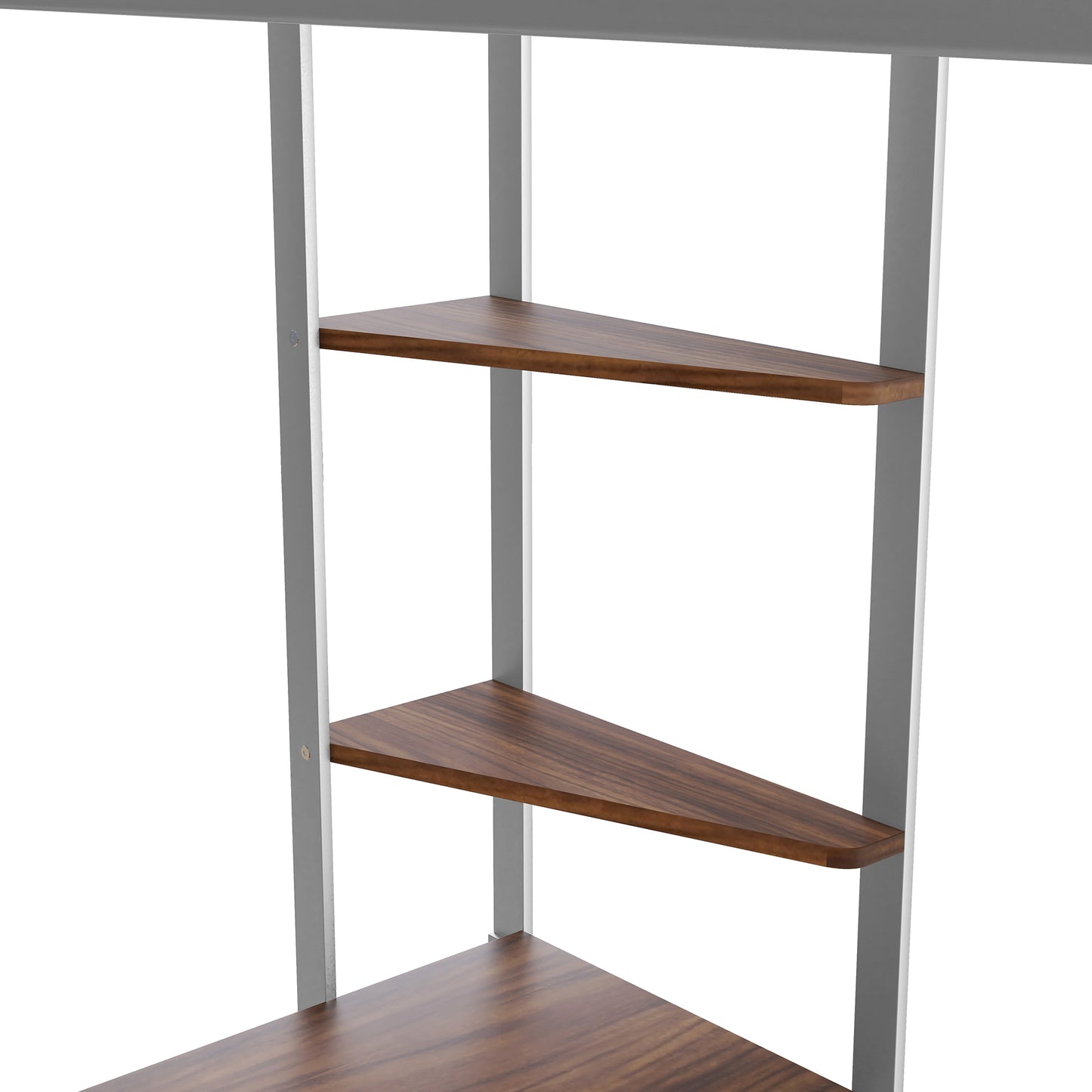 Twin Metal Loft Bed with 2 Shelves and one Desk ,Silver(: MF281206AAN)