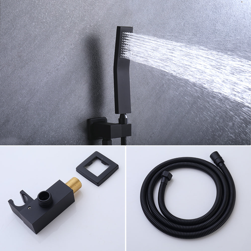 12 Inch Matte Black Bathroom Rain Shower and Hand Shower Combo Set