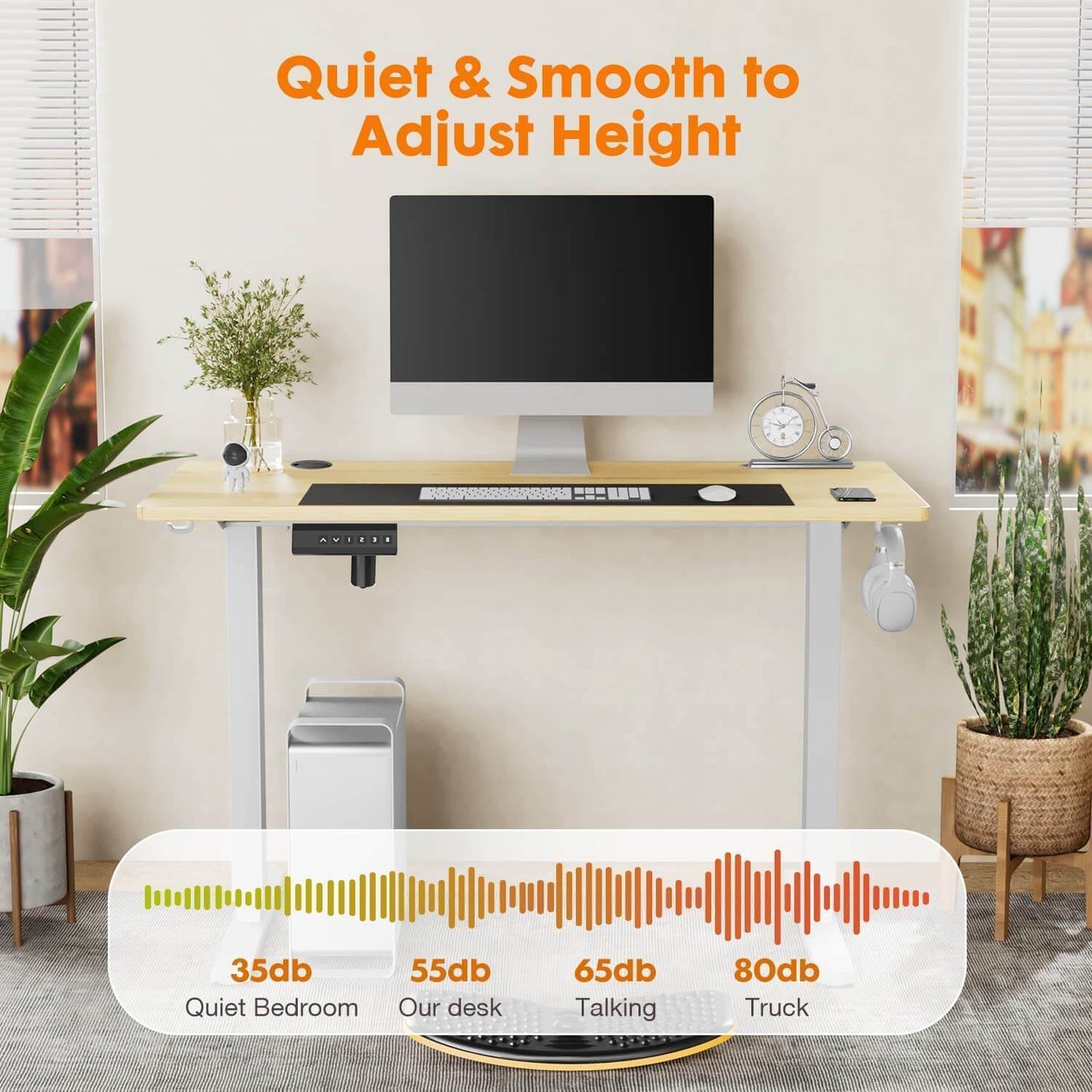 Electric Height Adjustable Standing Desk with High Weight Capacity, Yellow, 48'' x 24 - Smooth Motor System and Advanced Features