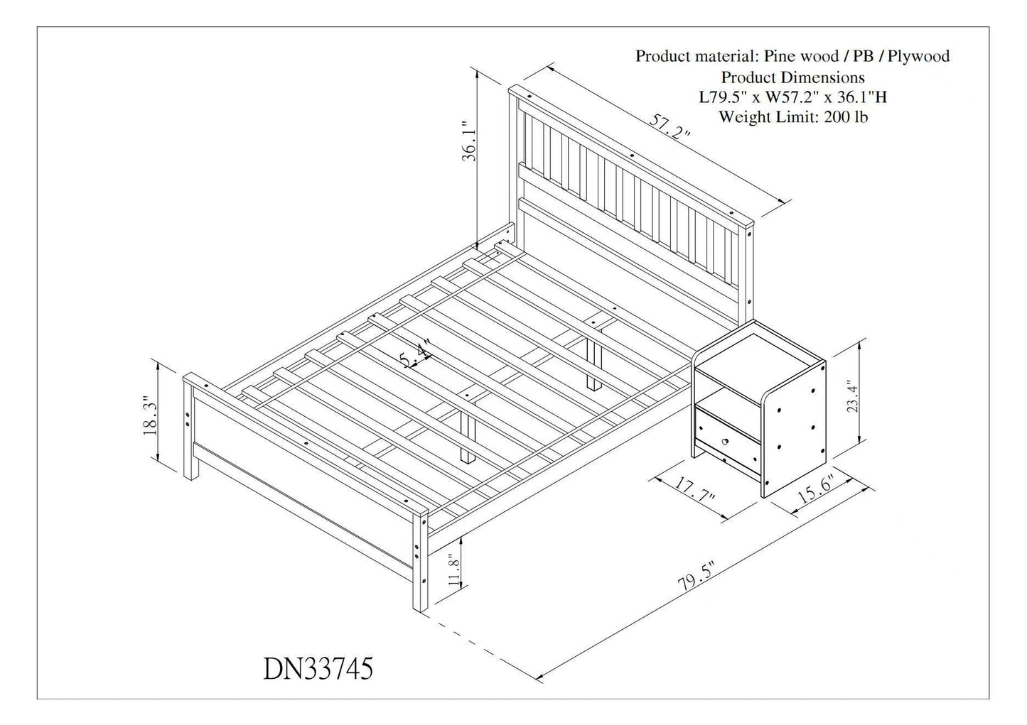 Full Bed with Headboard and Footboard for Kids, Teens, Adults,with a Nightstand ,White