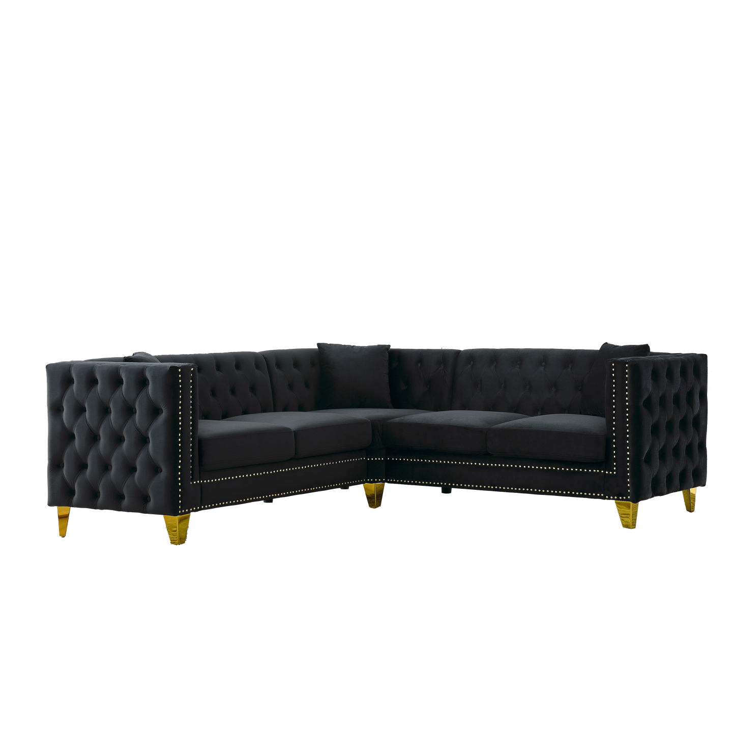 82.2-Inch Velvet L-Shaped Corner Sofa with Nailhead Trim and Solid Wood Frame