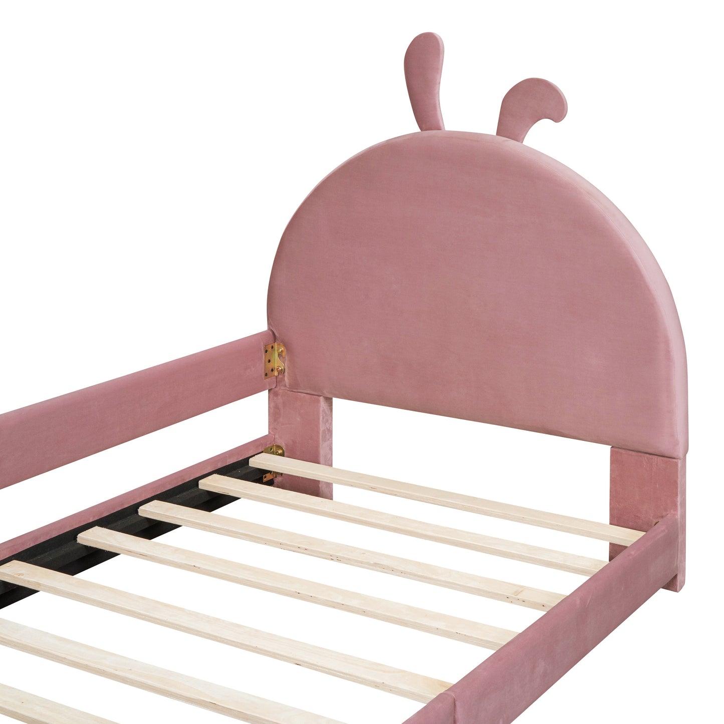 Twin Size Upholstered Daybed with Rabbit Ear Shaped Headboard, Pink