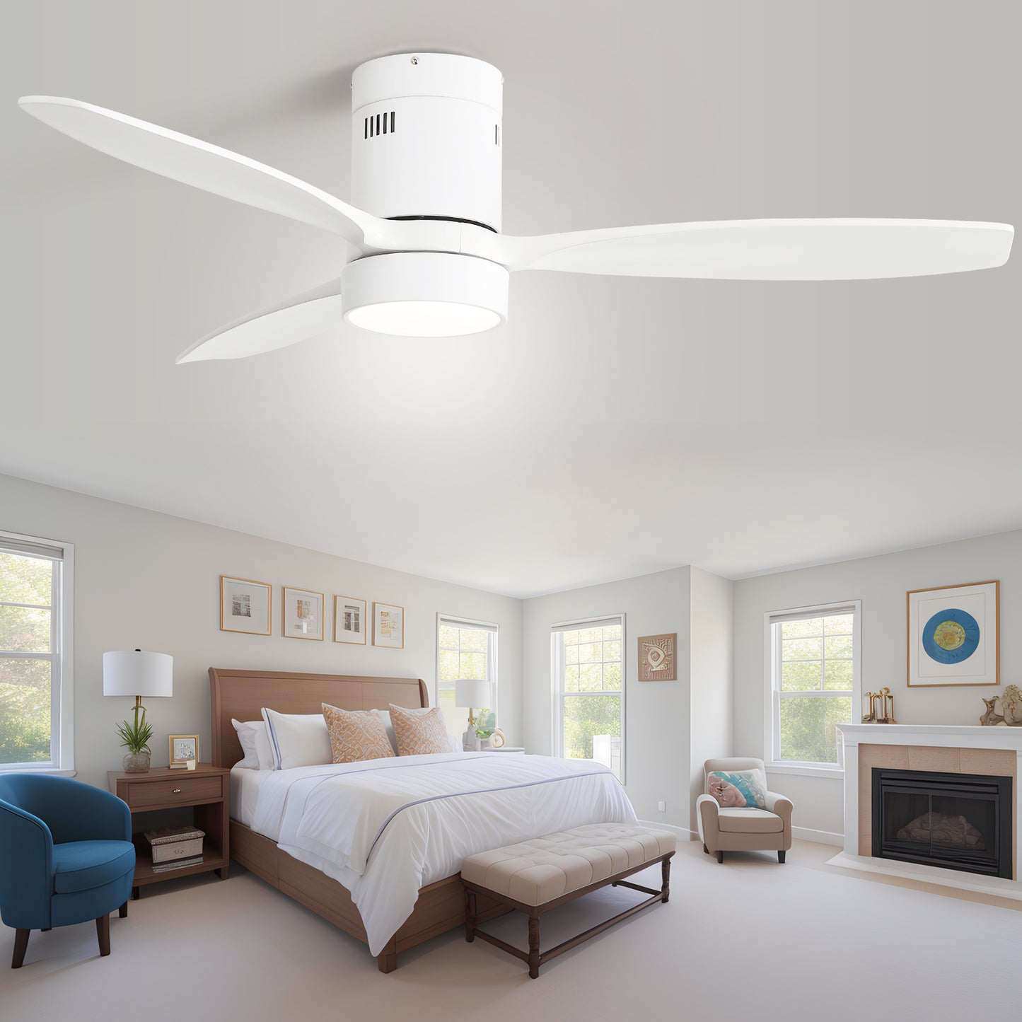 Modern 52 Inch Solid Wood Ceiling Fan with Remote Control