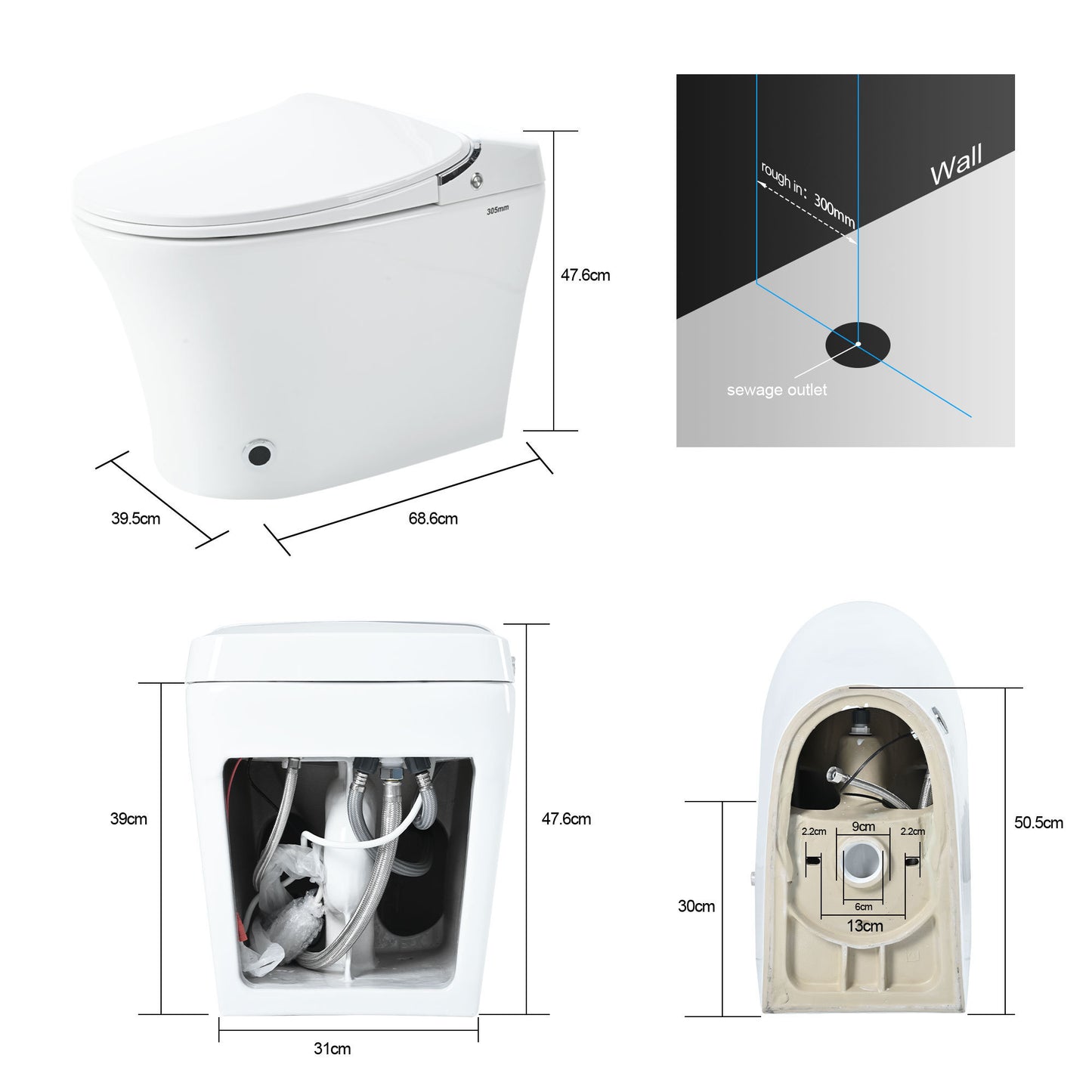 Luxury Smart Toilet with Dryer and warm water,  Elongated Bidet Toilet with Heated Seat, with Remote Control, LED Night Light, Power Outage Flushing, Soft Close Cover,Whit