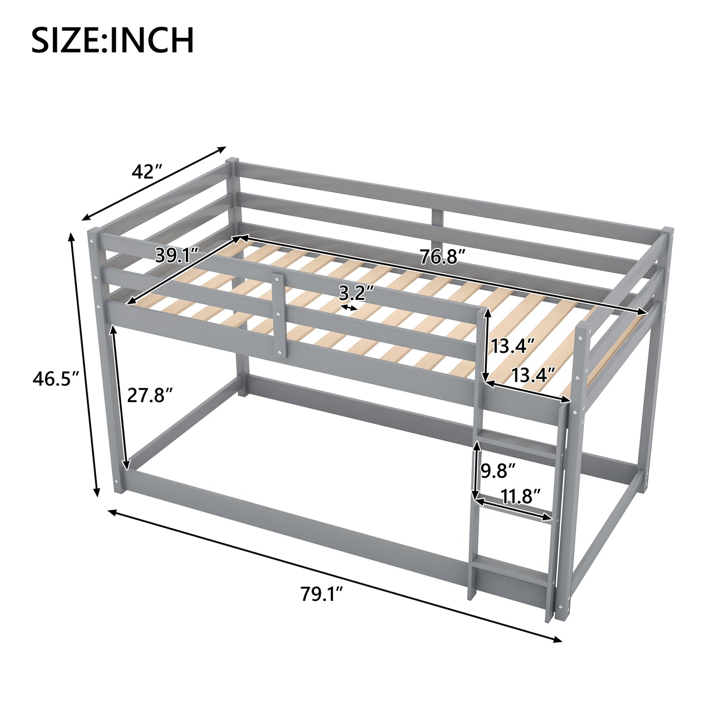 Gray Twin Bunk Bed with Low Floor Design