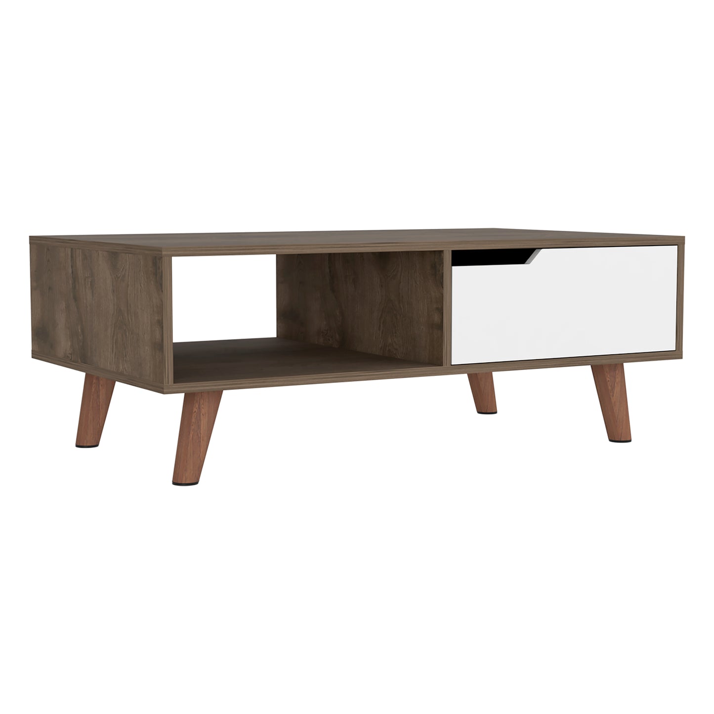 Bull Coffee Table 2.0 with Drawer, Four Legs, Dark Brown / White Finish