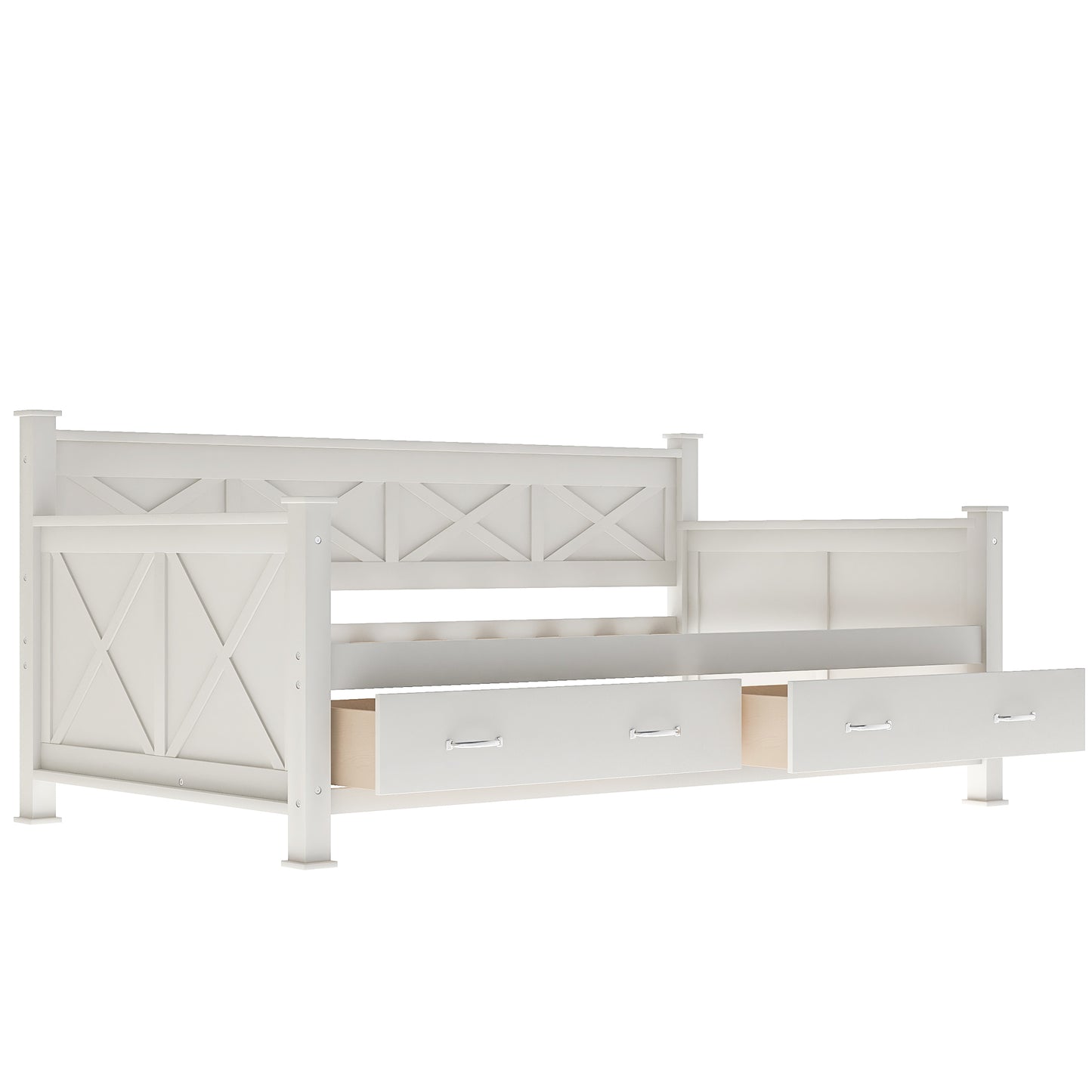 Twin  Size Wooden Modern and Rustic Casual Style Daybed, Cream White