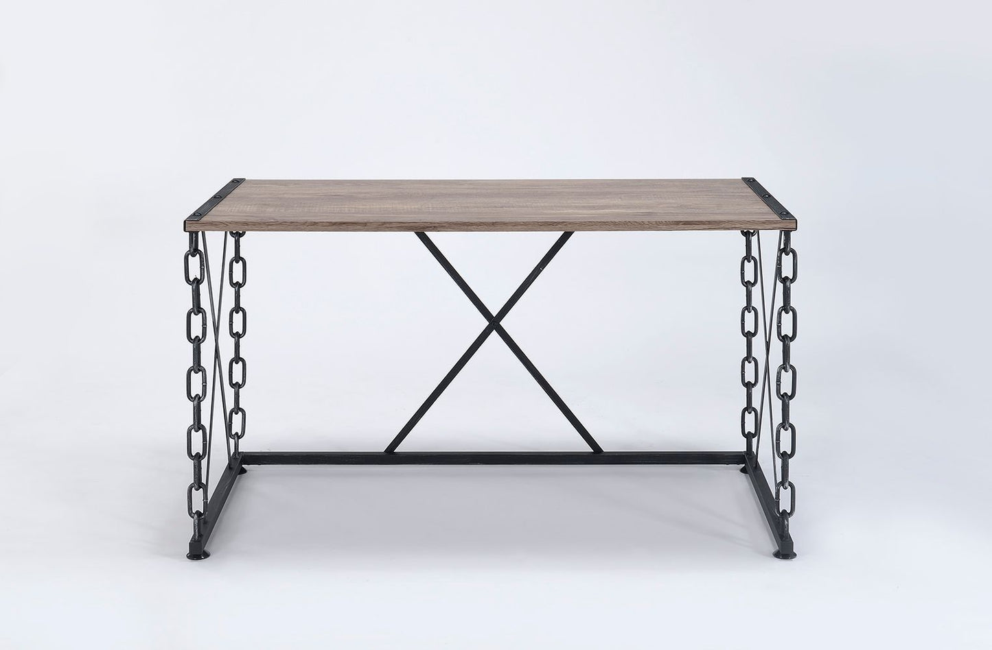 Rustic Oak and Antique Black Industrial Jodie Desk 92248 - Stylish Oak and Black Industrial Jodie Desk