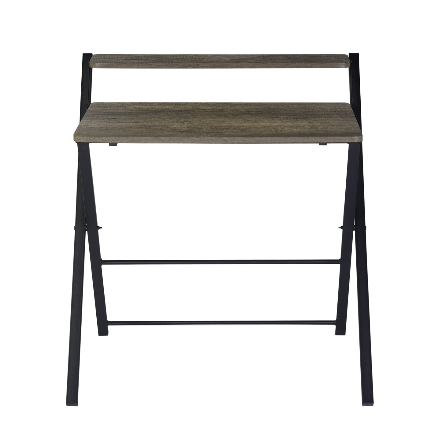 Compact Walnut and Black Folding Desk with Shelf