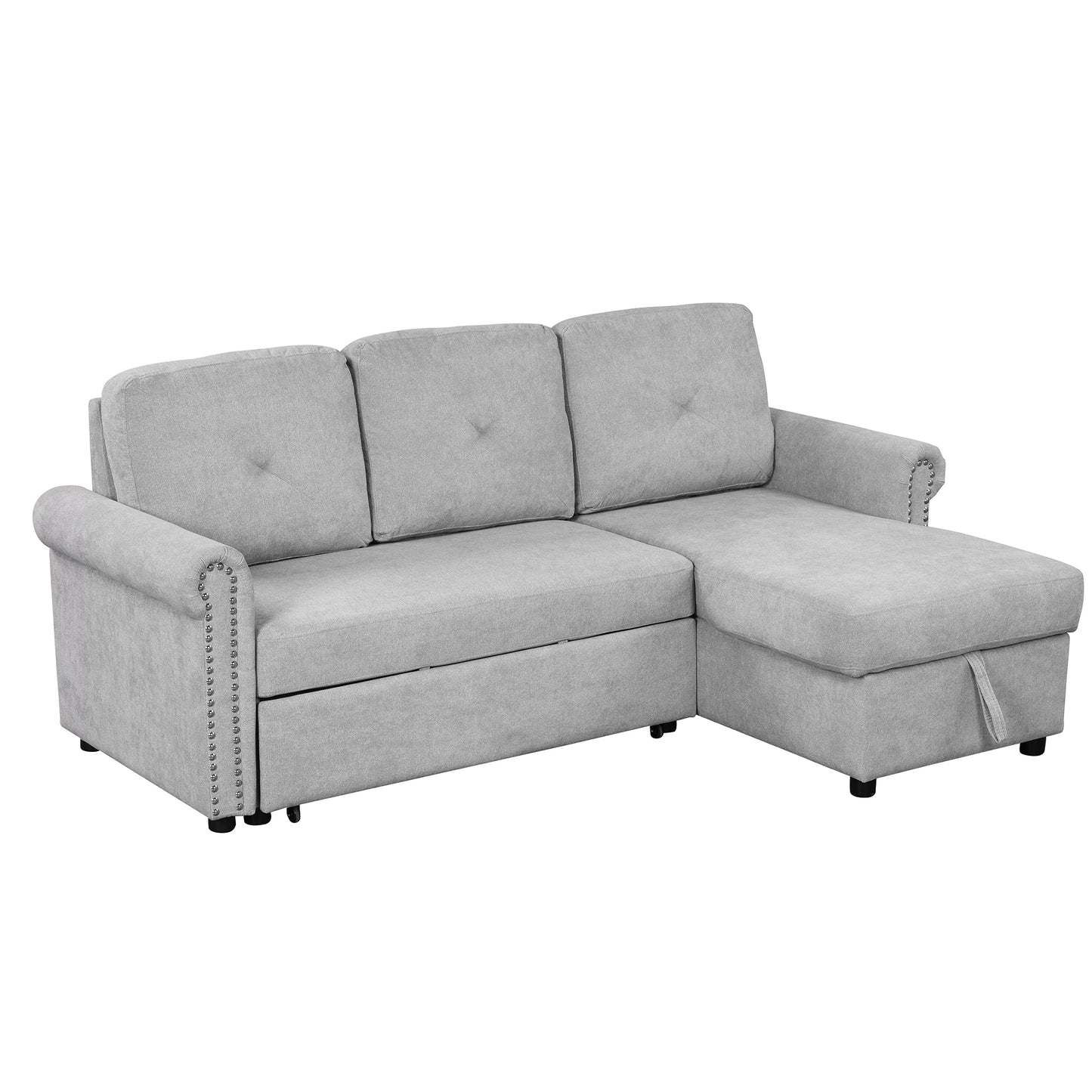 Modern 83-Inch Sleeper Sofa Bed with Chaise and Storage, Gray