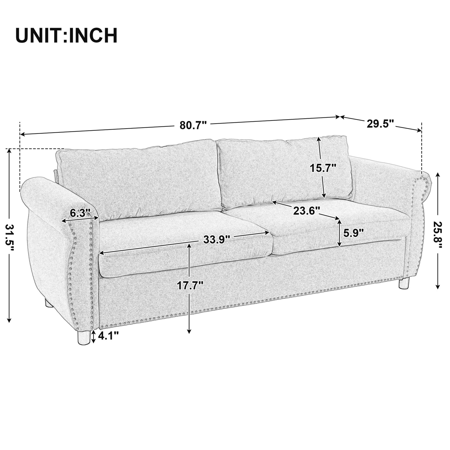 U_Style 80.7'' 2-in-1 Sofa Bed Sleeper with Large Memory  Mattress(63''*70.9*3.3 inch), for Living Room Spaces  Bedroom