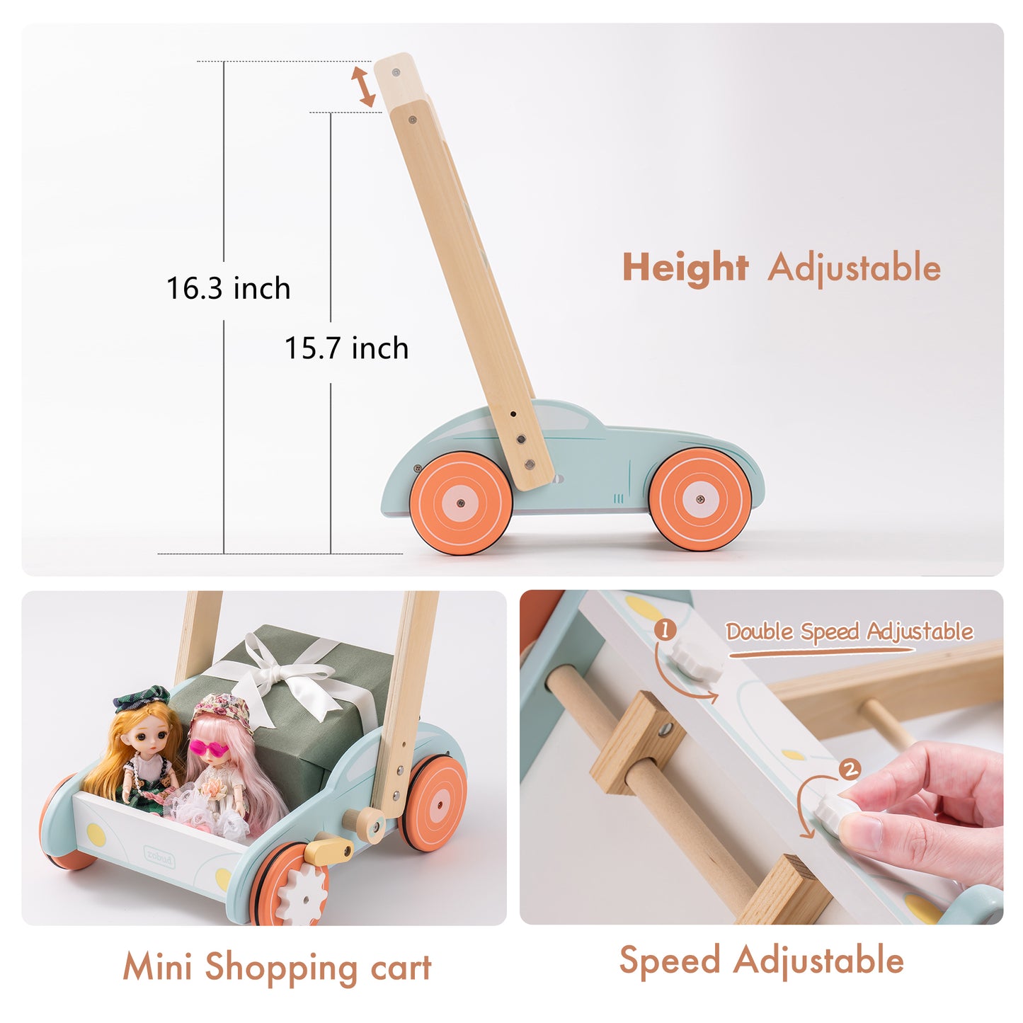 Wooden Baby Walker with Building Blocks and Resistance Knob