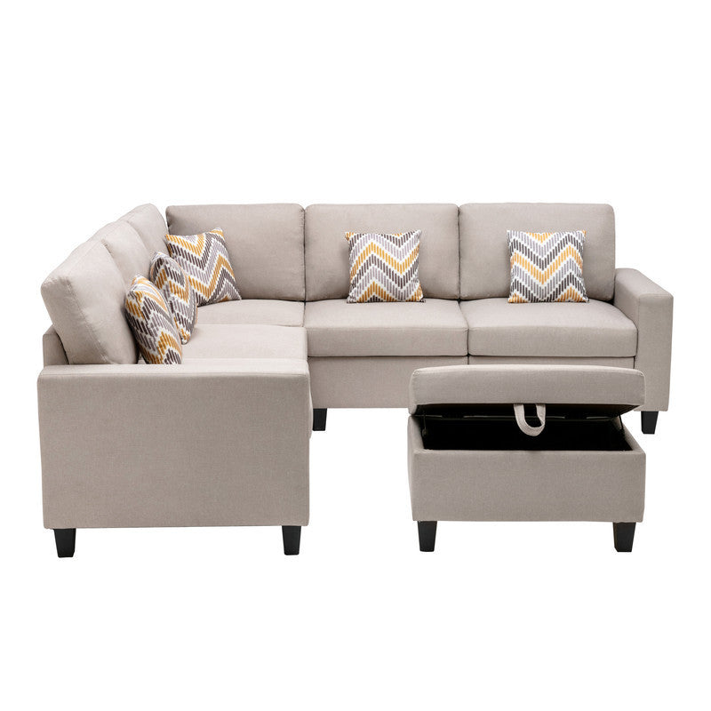 Elevate Your Living Space with the Nolan Beige Linen Fabric 6Pc Reversible Sectional Sofa