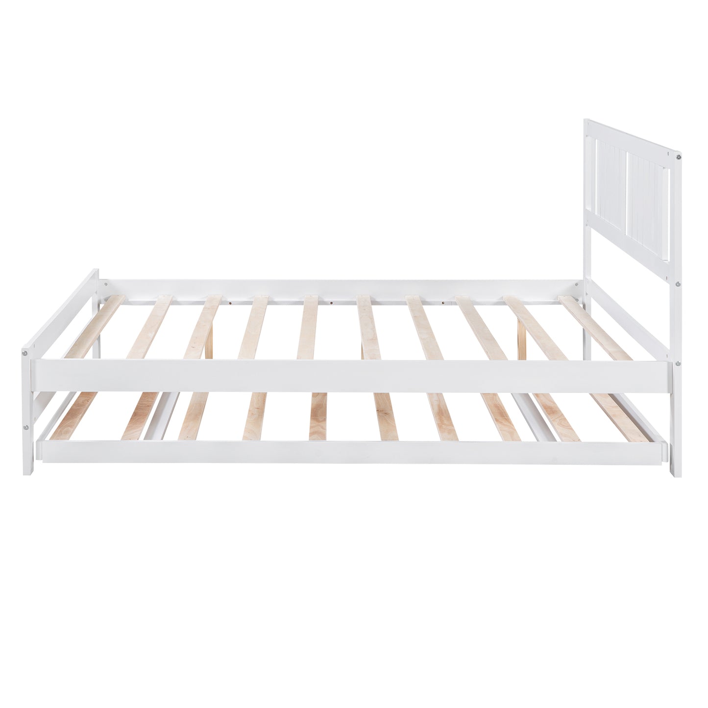 Full Size Platform Bed with Adjustable Trundle,White