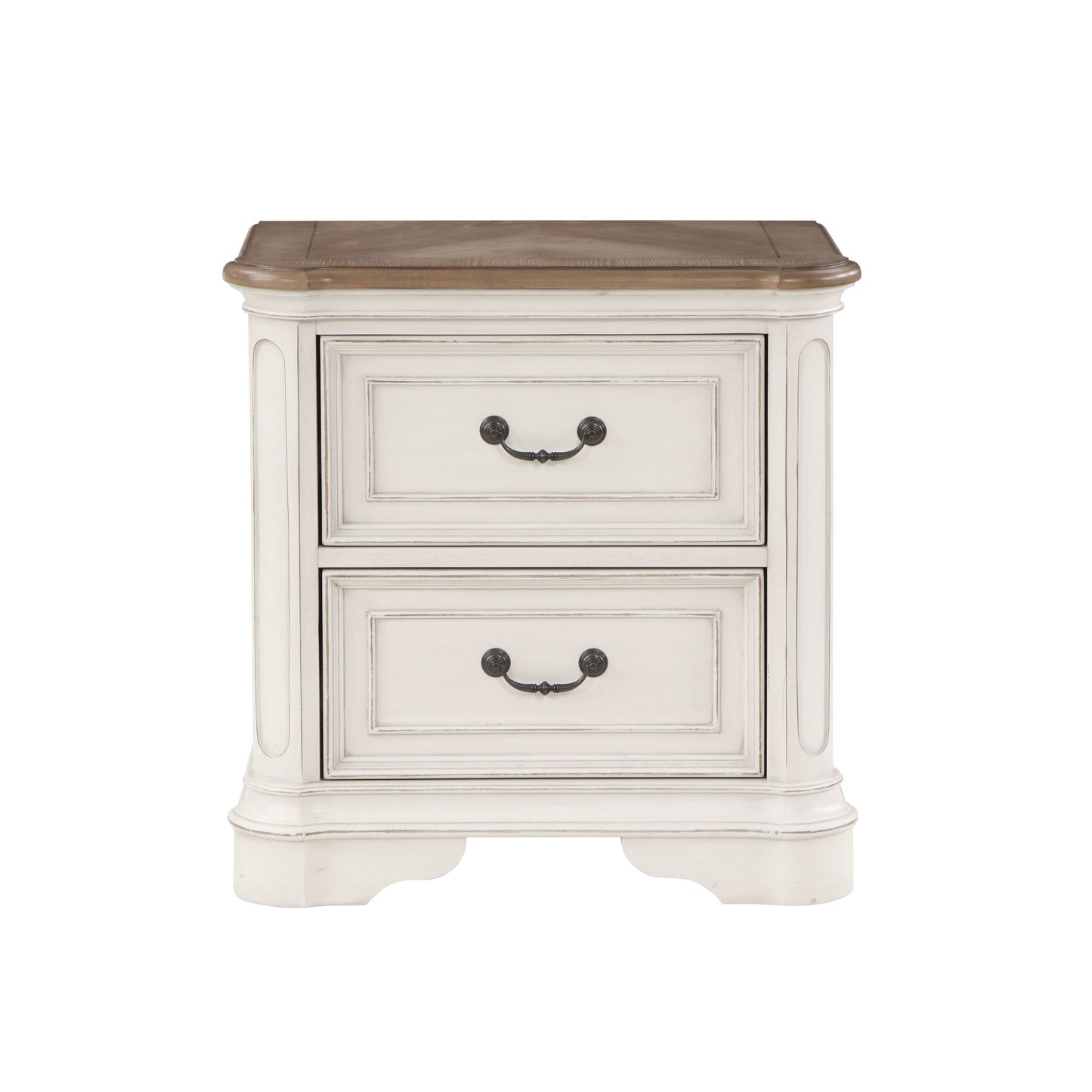 Florian Nightstand in Gray Fabric & Antique White Finish BD01649