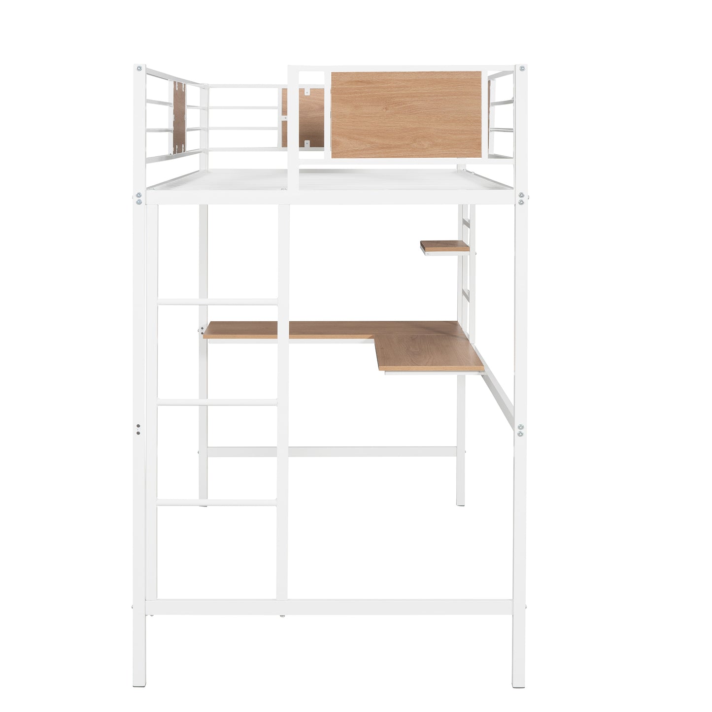 Twin Metal Loft Bed with Desk and Shelve,White