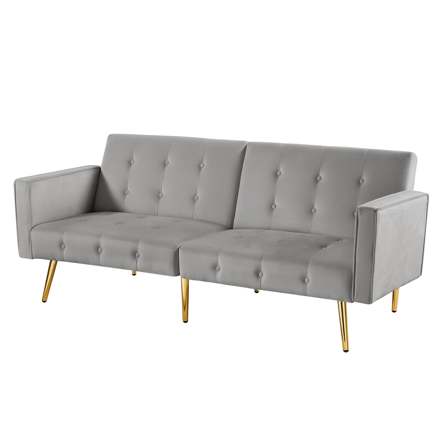 Velvet button tufted sofa bed with armrest