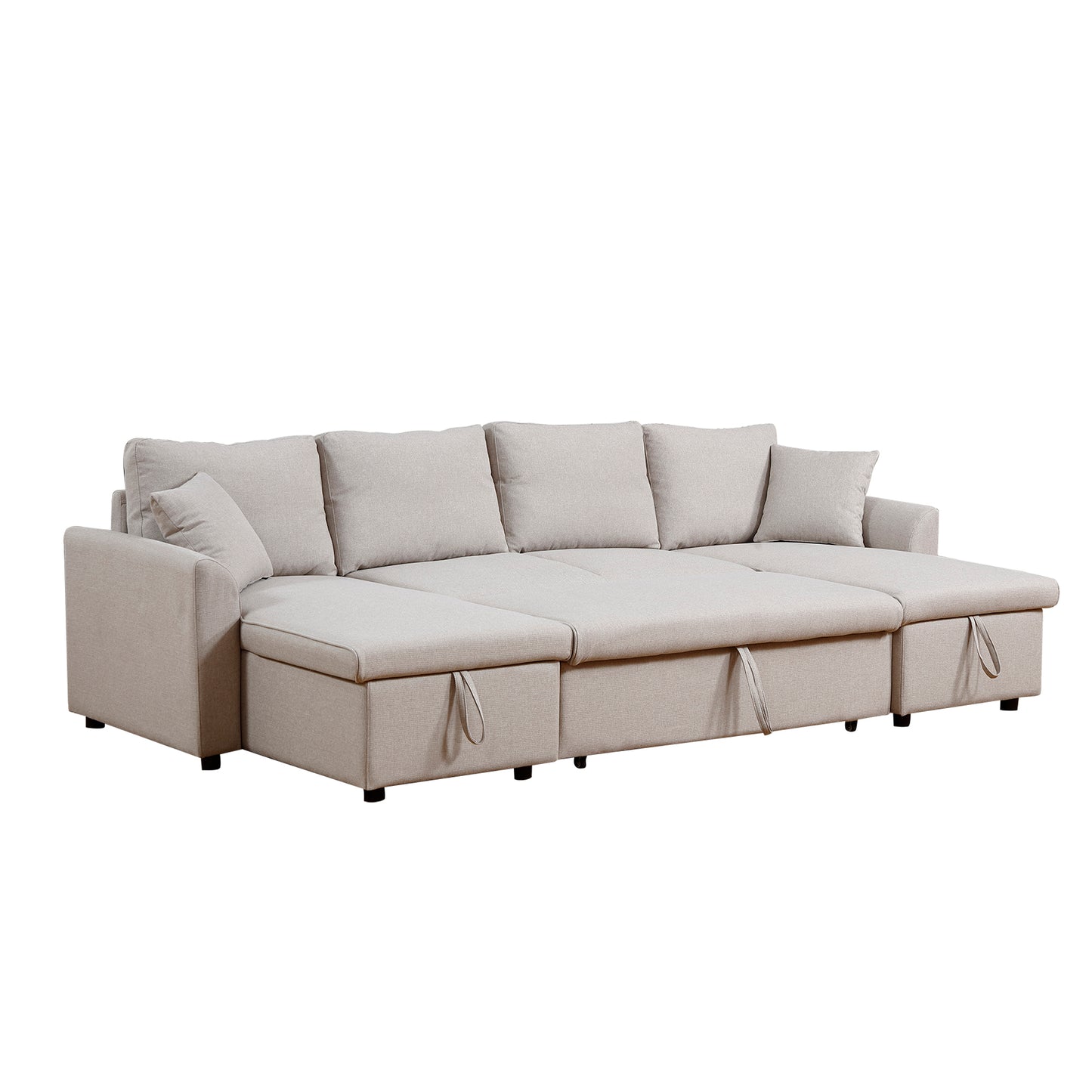 Artemax U-Shape Pull-out Sleeper Sectional Sofa with Double Storage Spaces ,BEIGE