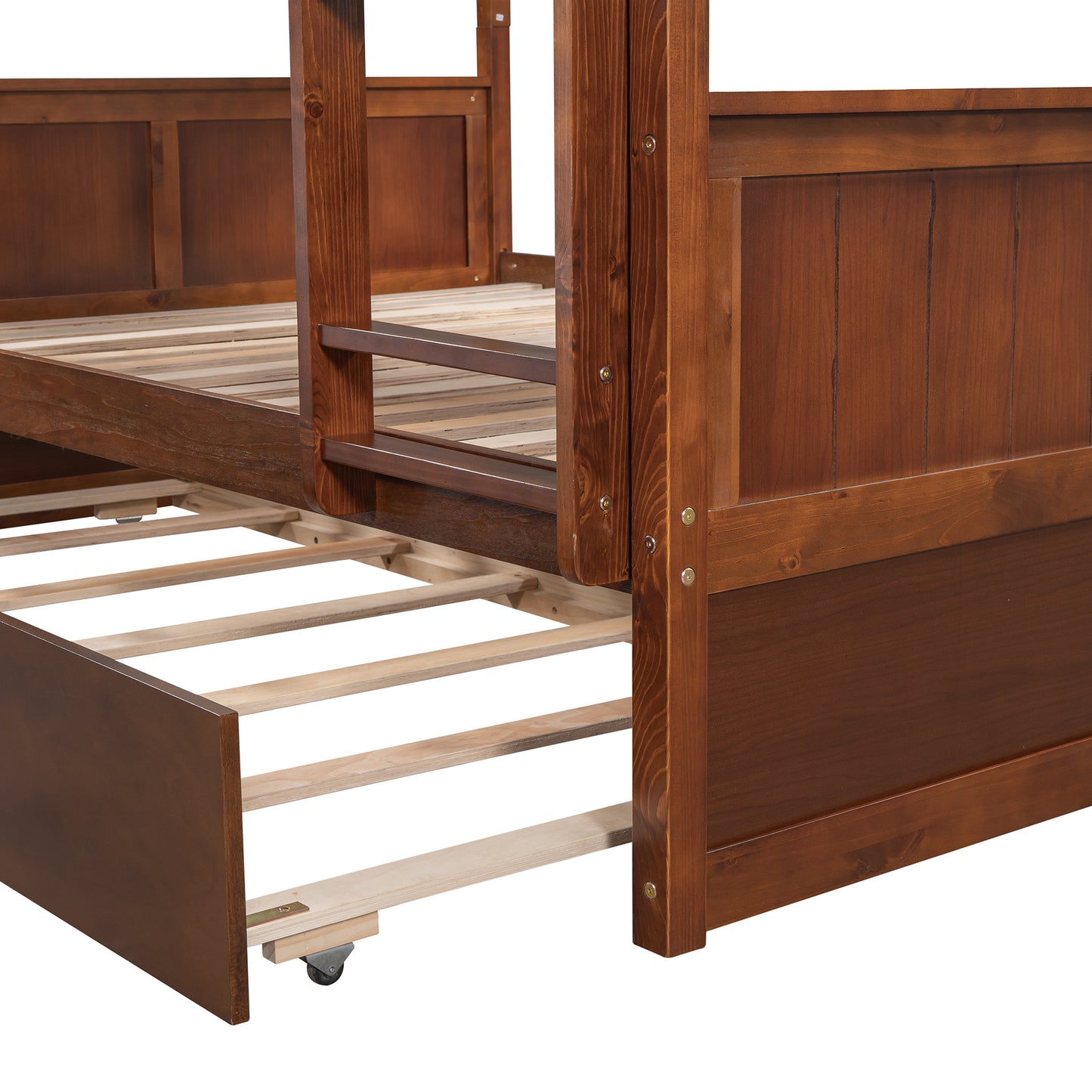 Versatile Full-Size Bunk Bed with Trundle in Walnut