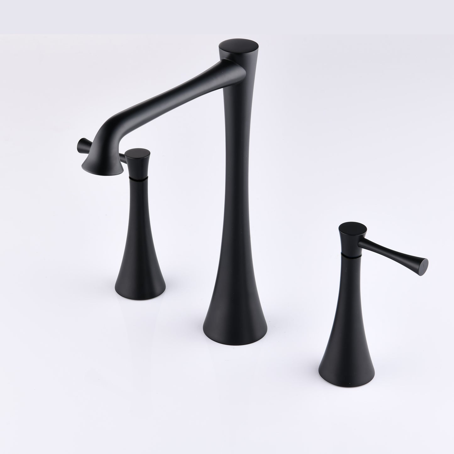 Matte Black Bathroom Faucet with Widespread 2 Handles and Drain Assembly