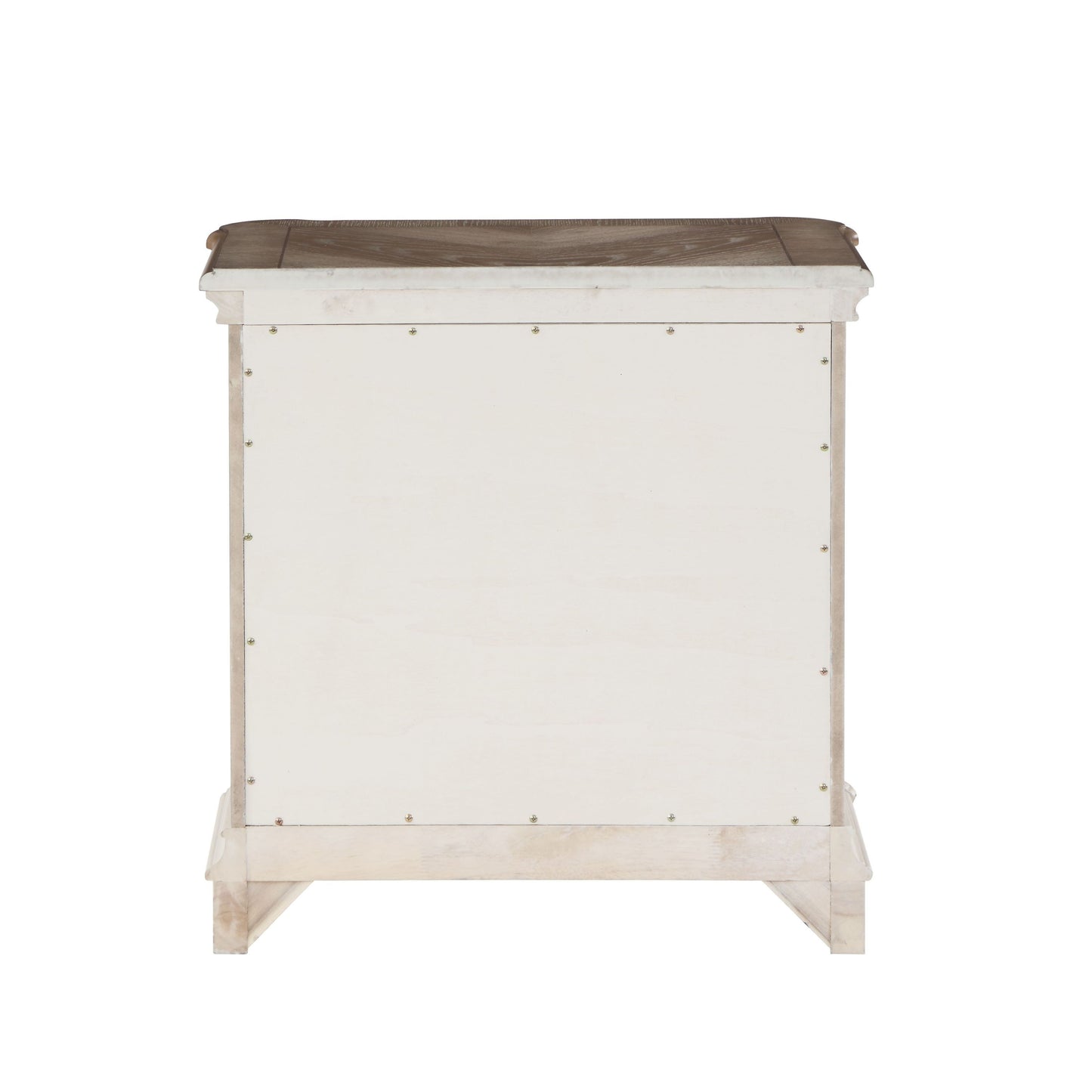 Florian Nightstand in Gray Fabric & Antique White Finish BD01649