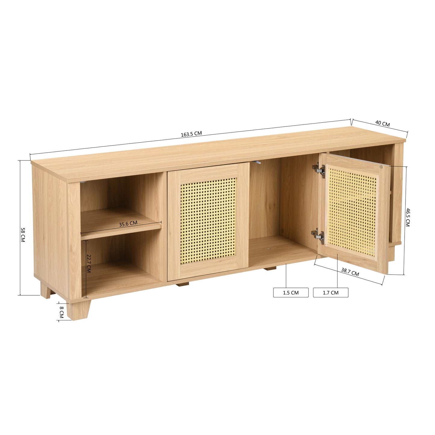 Rattan TV Stand with Boho-Chic Design for 65-70 inch TVs and Ample Storage