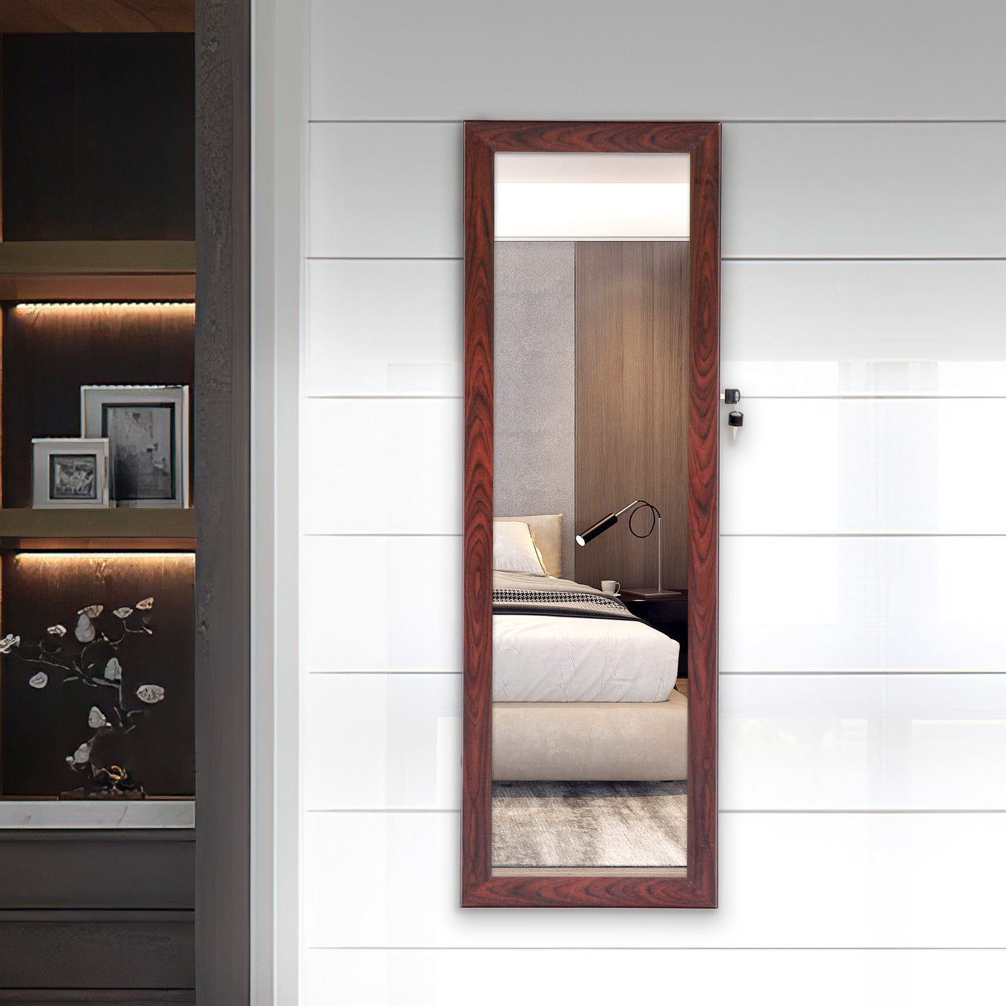 Fashion Simple Jewelry Storage Mirror Cabinet With LED Lights Can Be Hung On The Door Or Wall