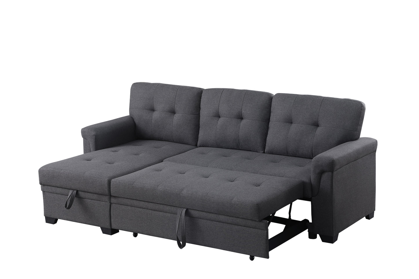 Lucca Dark Gray Linen Sectional Sofa with Reversible Sleeper Chaise and Storage