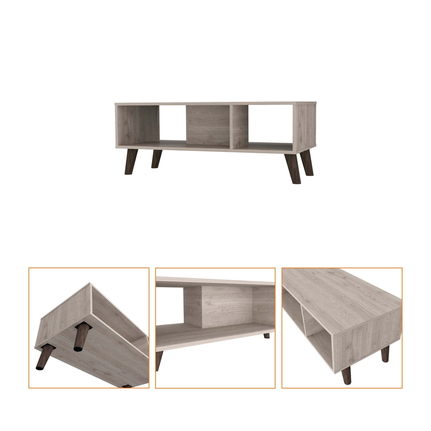 Contemporary Oregon Coffee Table with Dual Open Shelves and Sturdy Legs