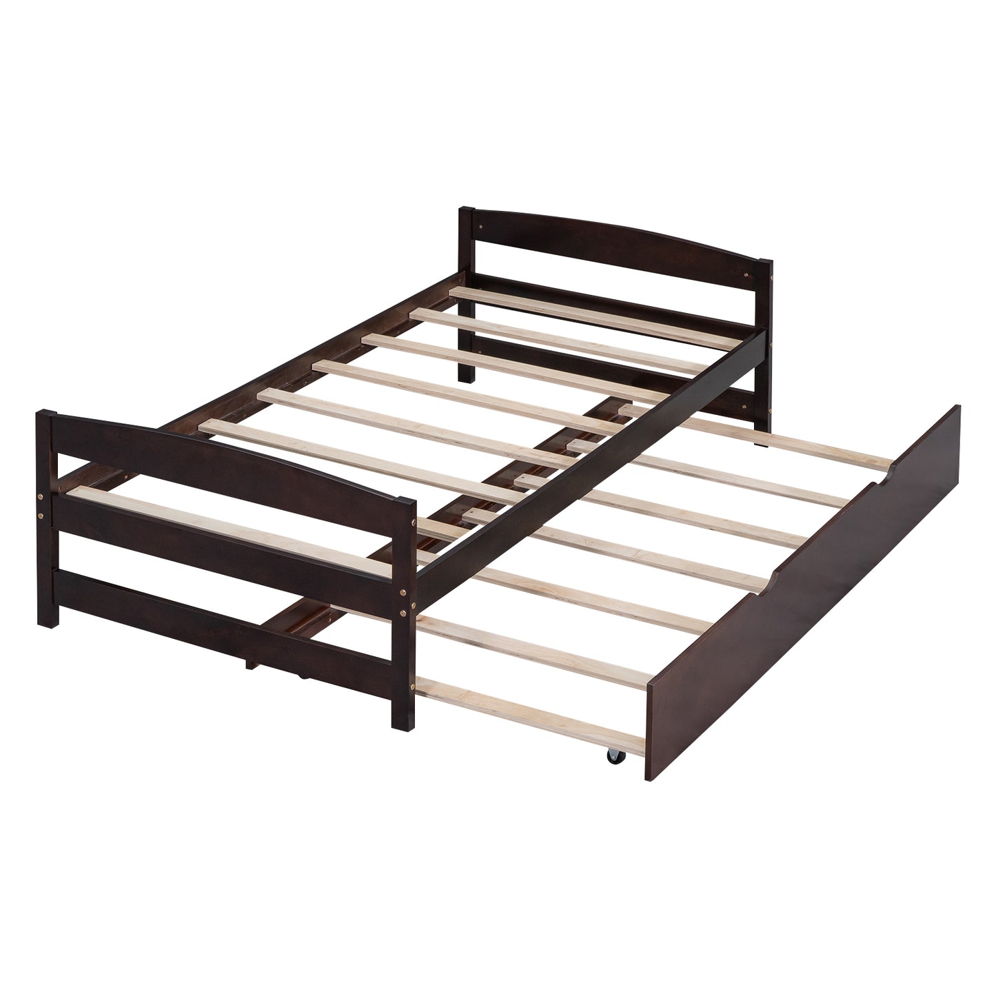 Twin Size Platform Bed with Twin Size Trundle, Espresso(Expected Arrival Time: 1.7)