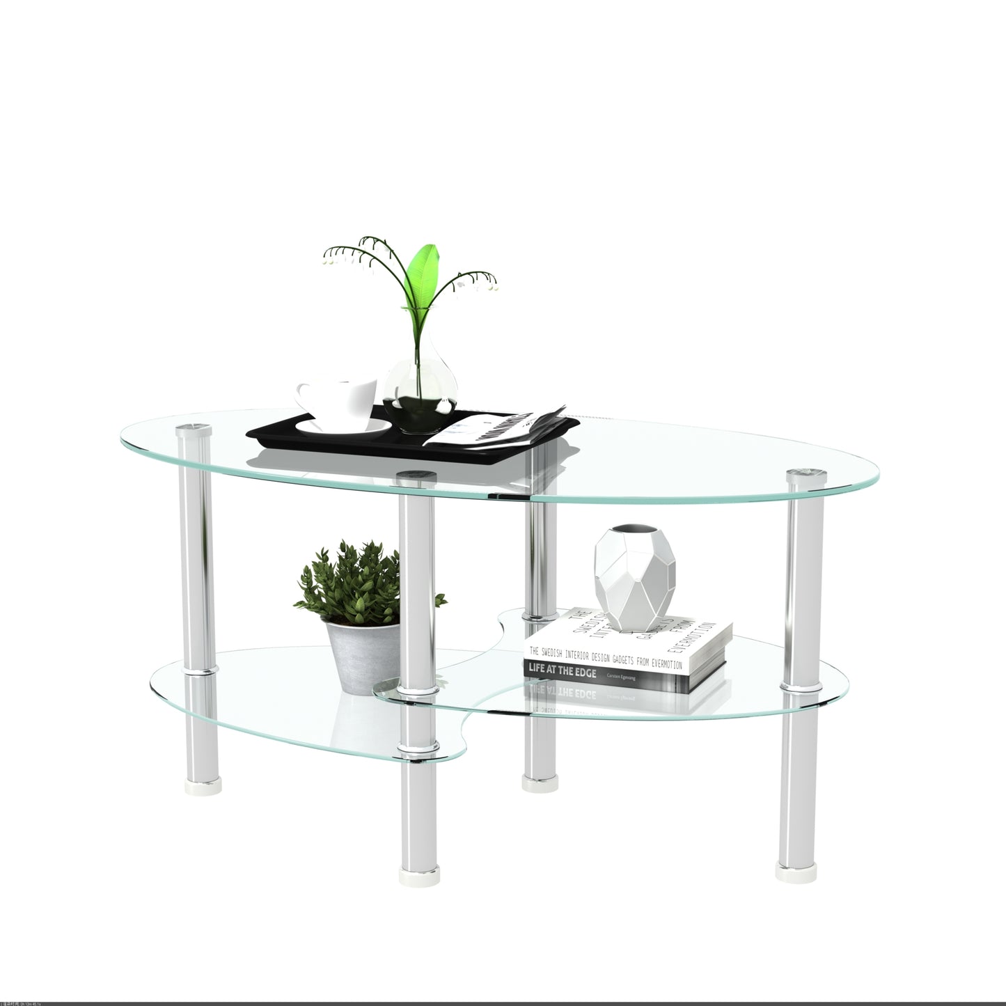 Elegant Oval Glass Coffee Table with Stainless Steel Legs for Stylish Living Spaces