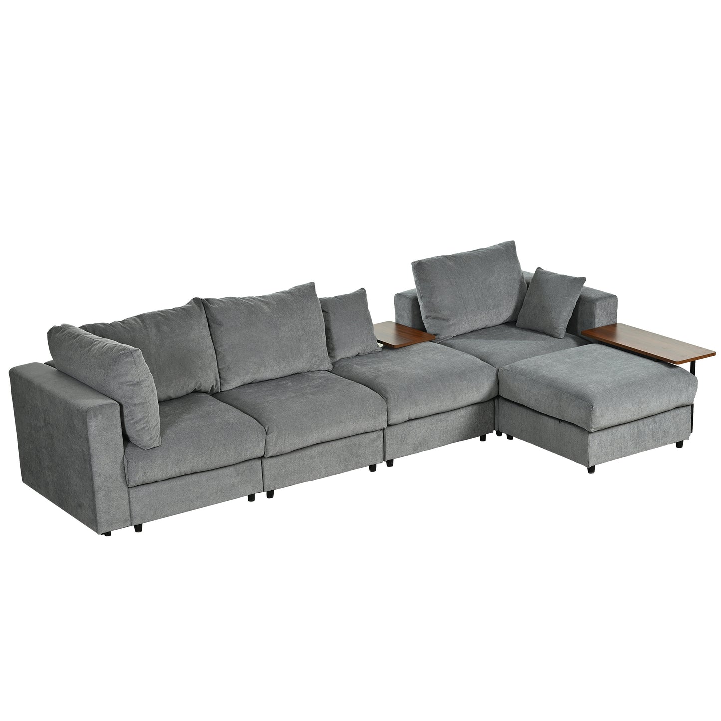 U_STYLE Modern Large L-Shape Sectional Sofa for Living Room, 2 Pillows and 2 End Tables