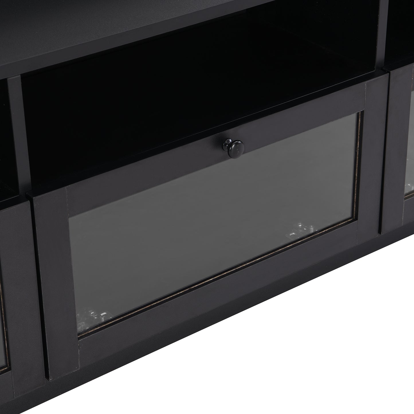 Sophisticated Black TV Stand with Acrylic Board Door and Generous Storage Space for TVs Up to 65