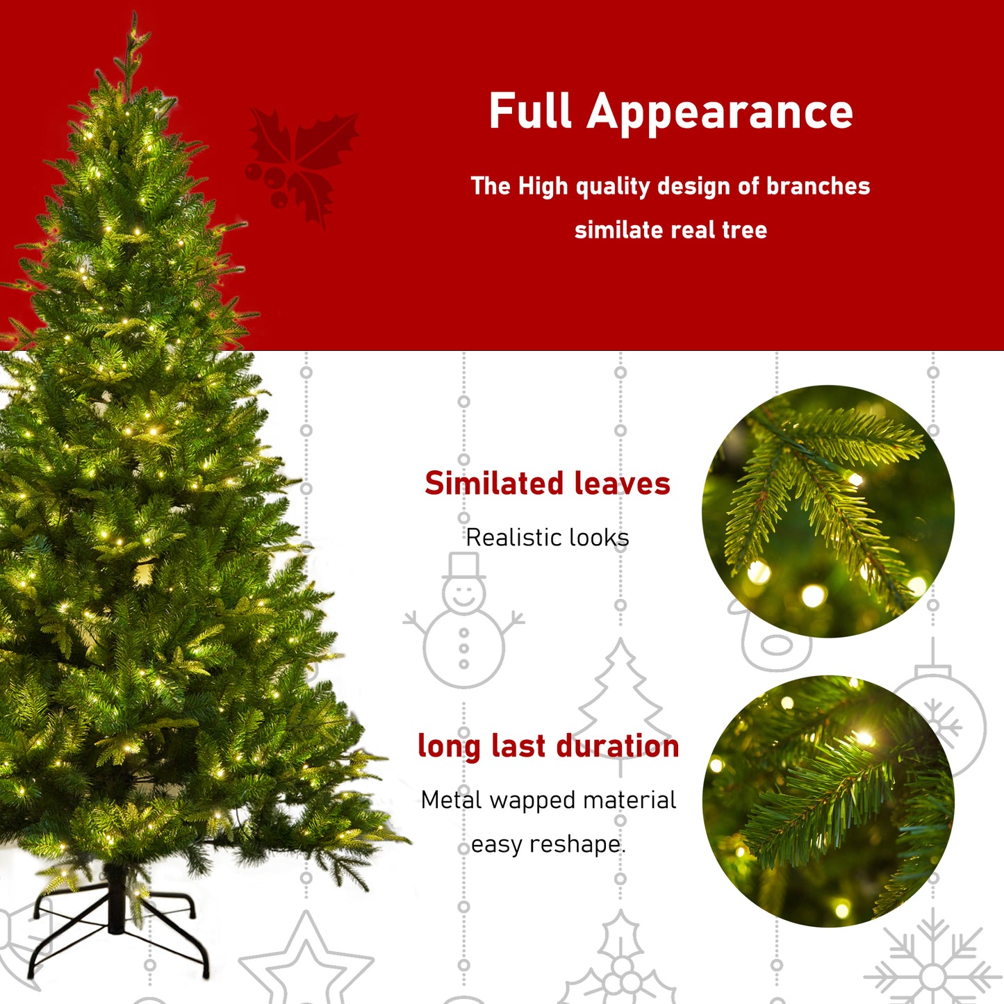 7.5-Foot Artificial Green Christmas Tree with 1685 Tips and 400 LED Lights