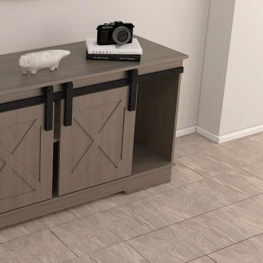 Rustic Gray TV Stand with Sliding Barndoors and Eco-Friendly Design