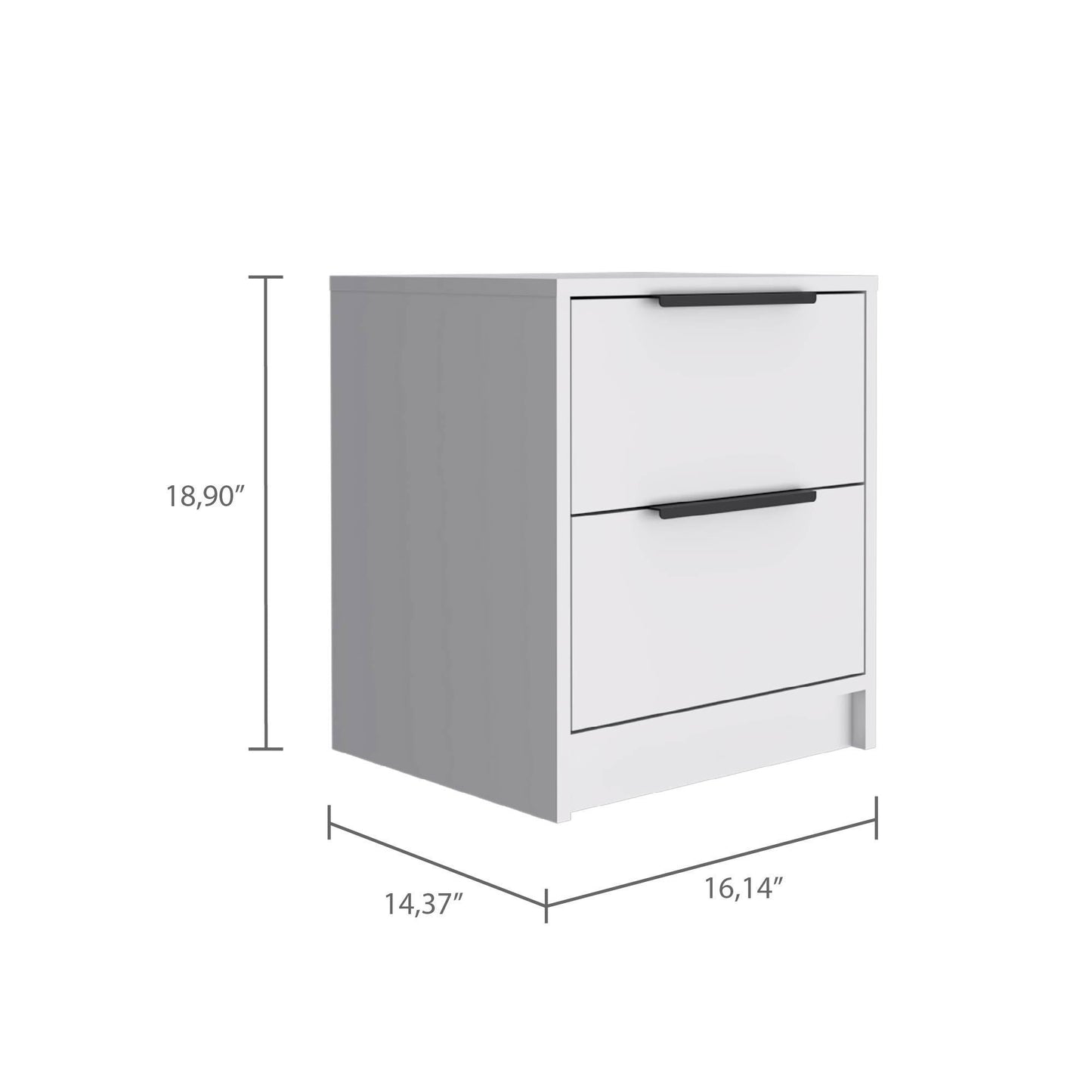 Kaia Nightstand, Two Drawers, Metal Handle -White