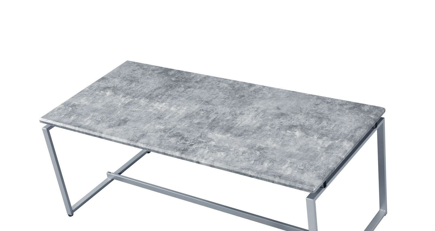 Jurgen Modern 3-Piece Faux Concrete Coffee Table Set with Silver Base