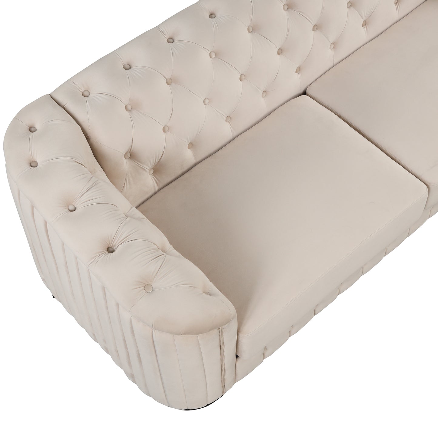 Elegant Beige Velvet Upholstered 2-Person Loveseat Sofa