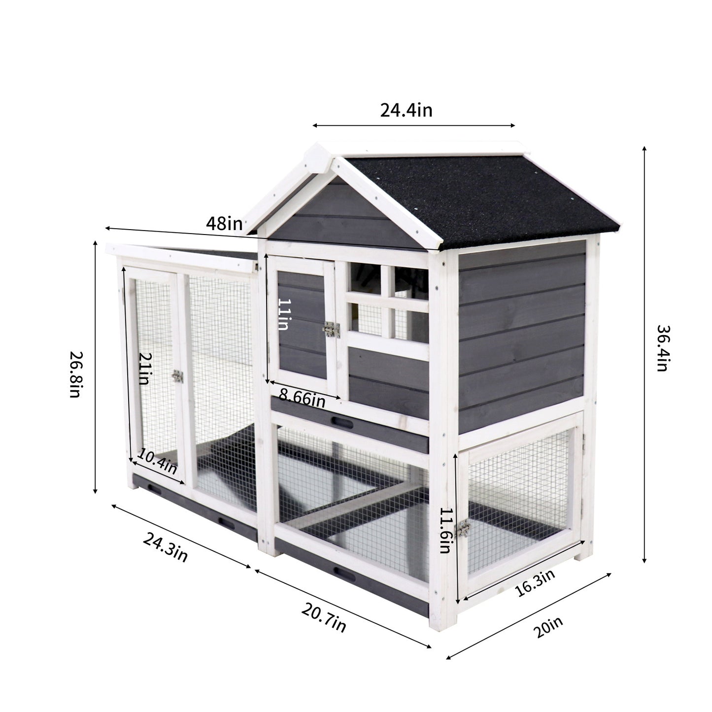 Rabbit Hutch Outdoor Rabbit Cage Indoor on Wheels Bunny cage with Deep No Leak Pull Out Tray,Upgrade Version (Gray)+Deliver three more activity pallets